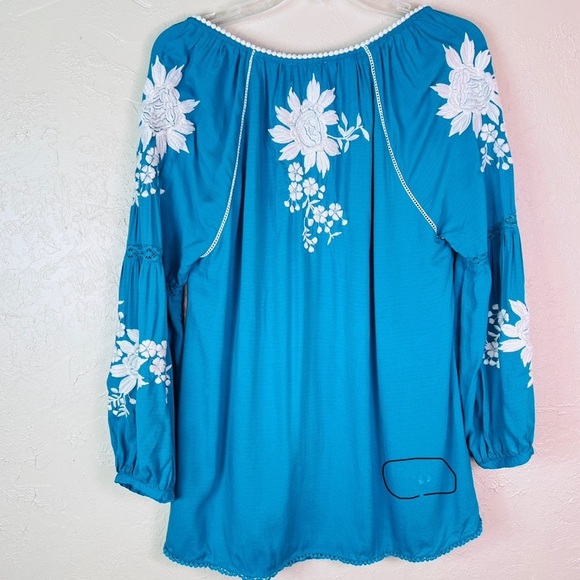 SUNDANCE BOHO NAOMI TEAL BLUE FLOWY EMBROIDERED TUNIC TOP SIZE XS - Picture 11 of 11